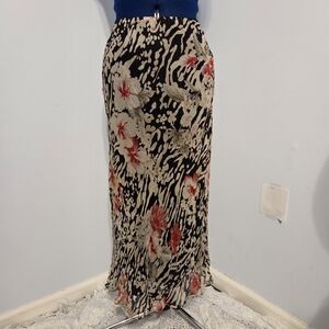Vintage 90s Animal Print Floral Silk Skirt Size 1X